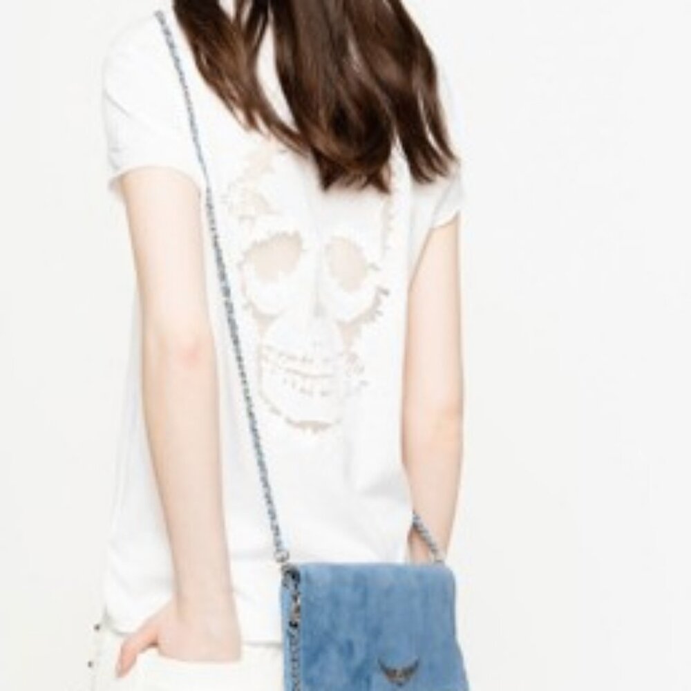 Zadig & Voltaire WHITE Story Skull Fishnet T-Shirt Large